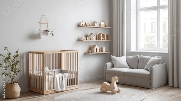 Obraz Multi-purpose parenting station featuring Ggumbi playpen, nearby shelving, and comfy seating