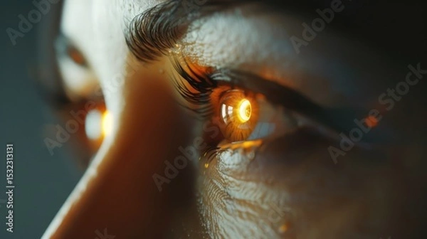 Fototapeta Futuristic digital eye with neon circuits and holographic interface representing artificial intelligence and cyberpunk technology