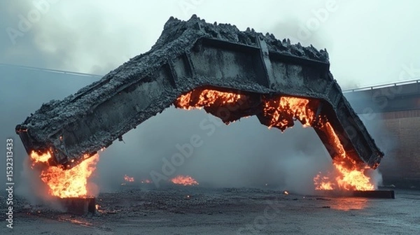 Obraz Steel beams bent from intense explosion heat