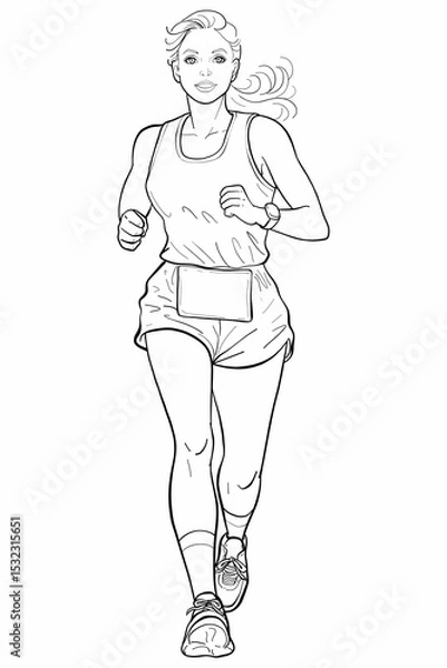 Obraz The line art sketch features her in sportswear with a race bib, highlighting athletic determination. Ideal as a coloring page, this outline drawing promotes fitness, exercise, and an active lifestyle.