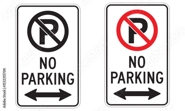 Fototapeta No Parking Traffic Sign Icons – Bidirectional Arrow with Red and Black Circle Vector

