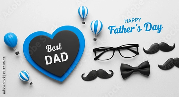 Fototapeta Father's Day card with humorous elements like mustaches and glasses featuring Best Dad text