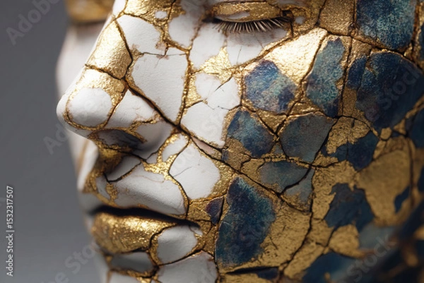 Obraz Close up of a human face adorned with kintsugi art revealing beauty in trauma