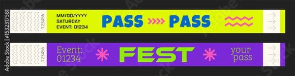 Fototapeta Wristbands for access control. Vector template for events, parties, fan zones, staff, VIP areas, and more.