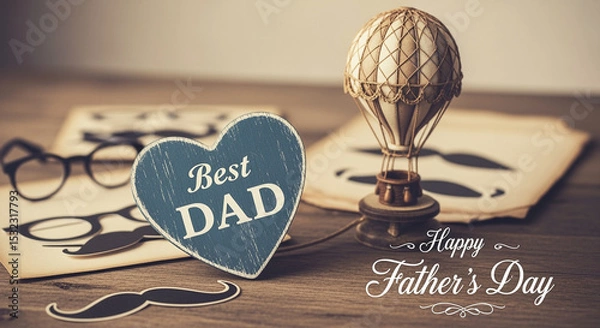 Fototapeta Father's Day card with best dad message and decorative elements