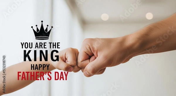 Fototapeta Fist bump celebration for Father's Day between adult and child with text you are the king