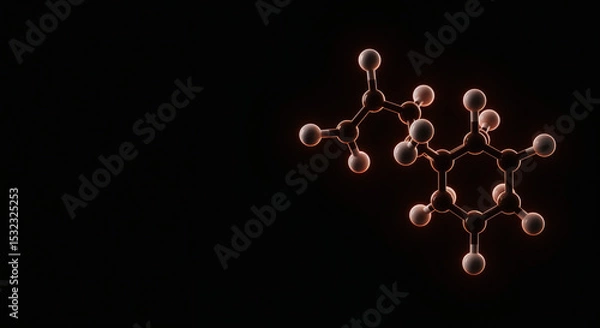 Fototapeta Molecular structure model of caffeine.  Detailed 3d model of caffeine molecule.  Caffeine molecule is shown in dark background. Perfect for science publications and educational materials.
