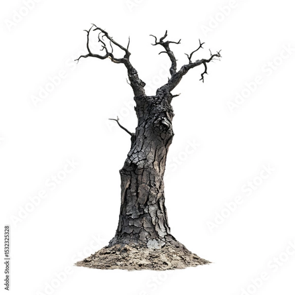 Obraz Dead Tree Bare Branches Twisted Trunk Isolated on White Background  Perfect for Nature Environmental and Artistic Projects