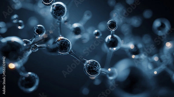 Fototapeta Microscopic Molecular Structure: Abstract 3D Rendering of Connected Spheres
