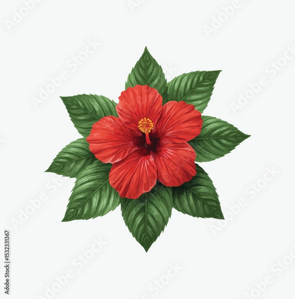 Obraz Image is a digital illustration featuring a vibrant pink hibiscus flower with five large petals. The petals are detailed with lighter pink highlights and subtle shading, giving them a three-dimension