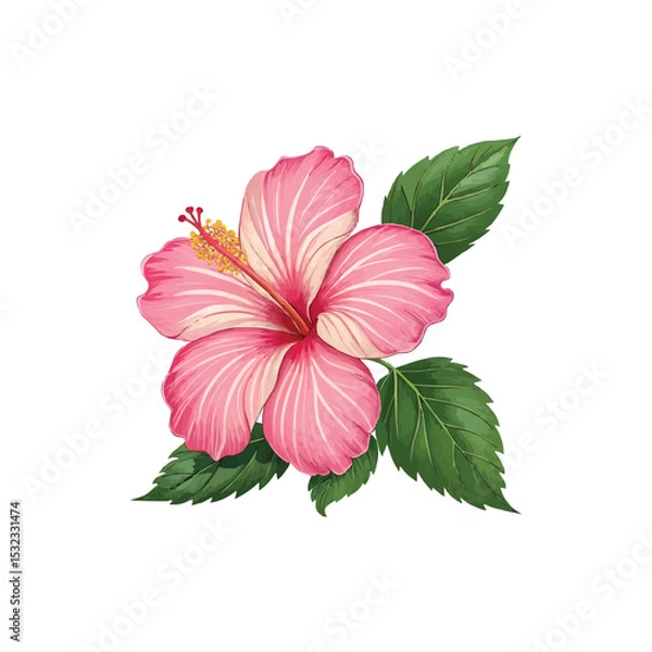 Obraz Image is a digital illustration featuring a vibrant pink hibiscus flower with five large petals. The petals are detailed with lighter pink highlights and subtle shading, giving them a three-dimension