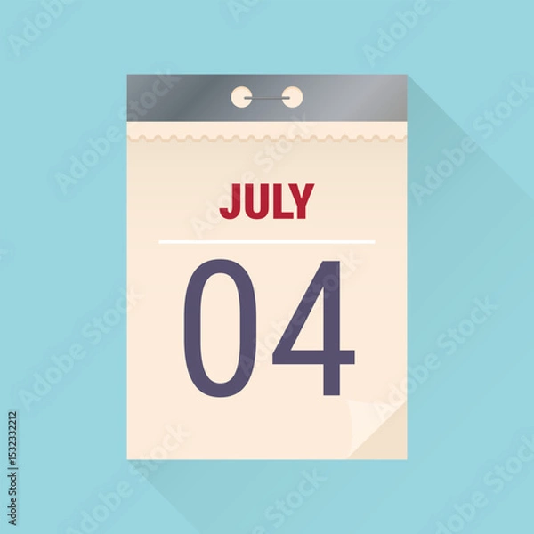 Obraz July 4th Independence Daycalendar page with curl effect. Vector illustration on a checkered background