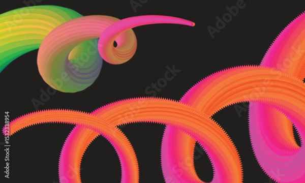 Fototapeta Colorful Abstract 3D Spiral Waves with Gradient Neon Lines on Dark Background Vibrant Neon Swirling Tubes with Gradient Light Effects on Black Background