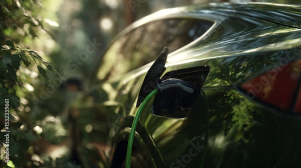 Fototapeta Camouflaged Vehicle in Lush Foliage: A Close-Up Perspective