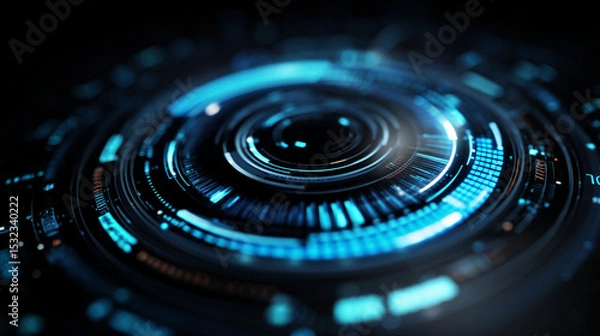 Fototapeta Futuristic Technology: Abstract Circular Interface Design -  Digital HUD, Sci-Fi Background, Glowing Neon Circles,  Tech Background,  Abstract Circular Pattern
