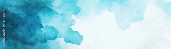 Fototapeta Splash of blue and white watercolor paint on paper creating soft and calming abstract background with fluid texture