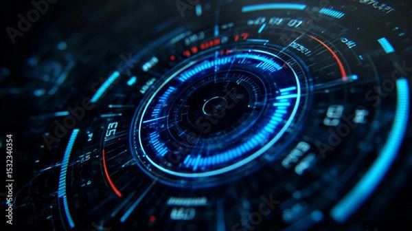 Fototapeta Futuristic HUD Interface: Blue Neon Tech Background