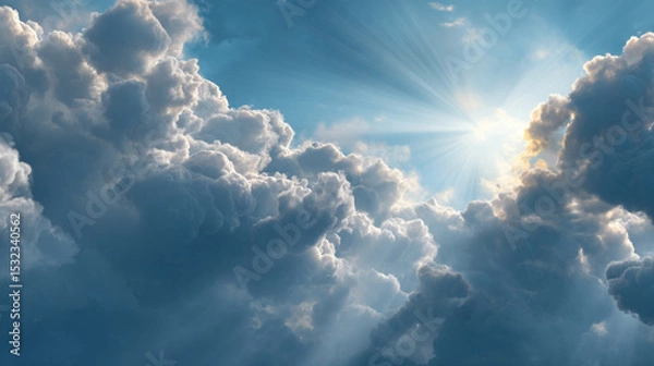 Fototapeta Sun Rays Breaking Through Clouds: A Stunning Sky Scene