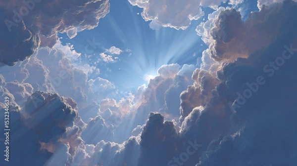 Fototapeta Sun Rays Breaking Through Clouds: A Stunning Sky View