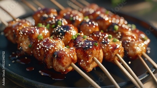 Fototapeta Delicious Glazed Chicken Skewers: A Culinary Delight