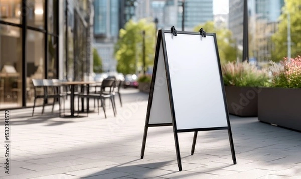 Fototapeta Blank A-frame Signboard on City Street