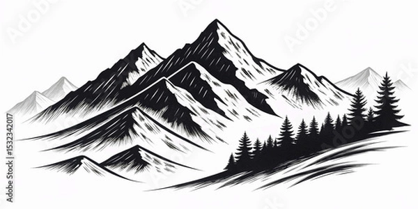 Obraz Ink dry brush stroke of moutain illustration abstract black vector