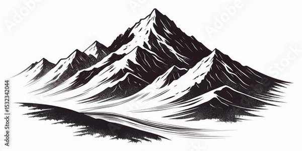 Obraz Ink dry brush stroke of moutain illustration abstract black vector