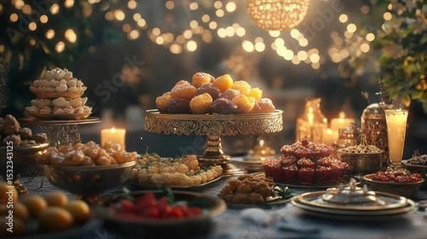 Fototapeta Enchanted Festive Feast: A Luxurious Holiday Table Setting