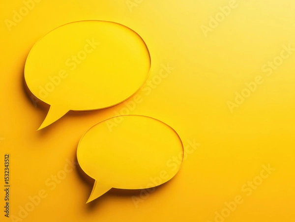 Fototapeta Two yellow speech bubbles on bright yellow background create vibrant and cheerful communication concept