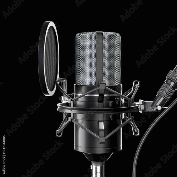 Fototapeta Studio condenser microphone with pop filter isolated  3d