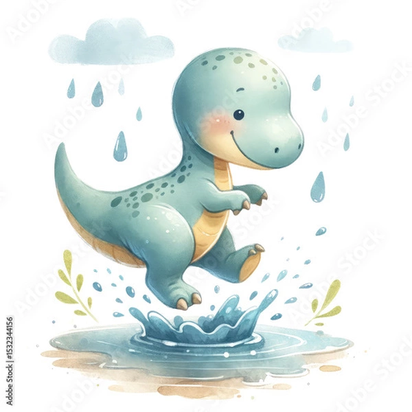 Fototapeta Cute summer dinosaur clipart featuring playful dinosaurs enjoying sunshine, ice cream, and beach fun. Perfect for kids’ projects, nursery decor, party invitations, and seasonal crafts. Bright.