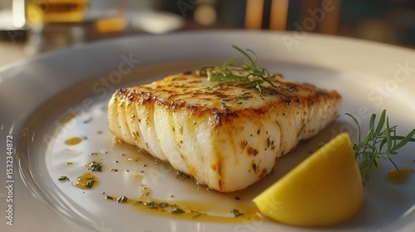 Fototapeta Pan-Seared Cod: Gourmet Recipe & Restaurant-Style Presentation