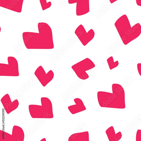 Fototapeta Seamless pattern with hearts. Template holiday vector illustration. Design for card, postcard, poster, print, banner. Cartoon colorful hearts on color background.