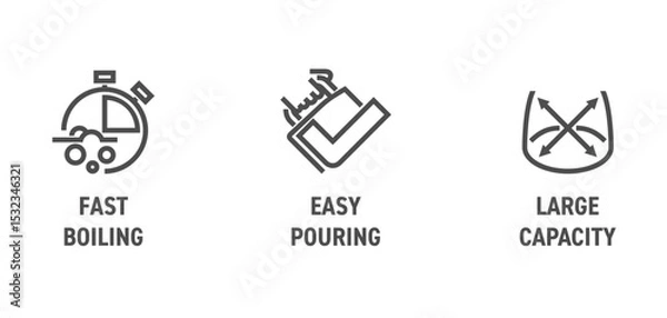 Fototapeta Electric kettle icons - Easy pouring, Large capacity, Fast boiling. in bold line
