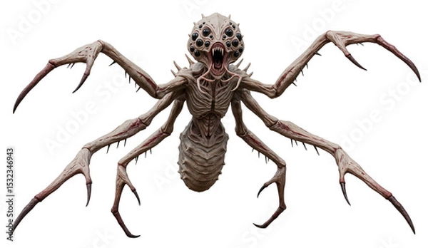 Fototapeta Terrifying alien insect creature with multiple eyes and sharp limbs