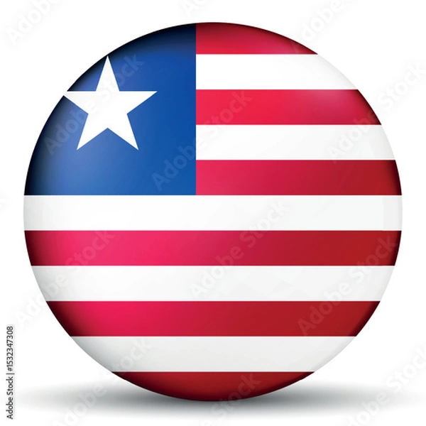 Fototapeta Glass light ball with flag of Liberia. Round sphere, template icon. Liberian national symbol. Glossy realistic ball, 3D abstract vector illustration highlighted on a white background. Big bubble.