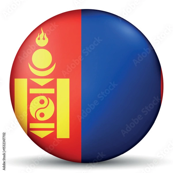 Fototapeta Glass light ball with flag of Mongolia. Round sphere, template icon. Mongolian national symbol. Glossy realistic ball, 3D abstract vector illustration. Big bubble.