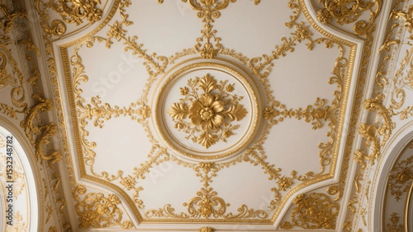 Obraz Magnificent Ornamental Palace Ceiling with Intricate Golden Details