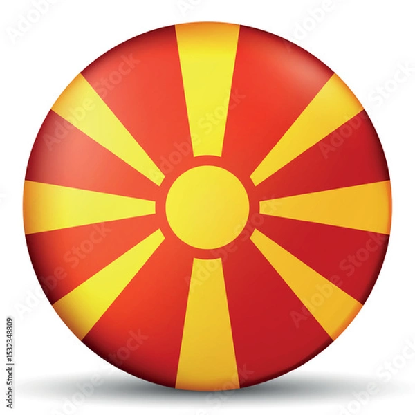 Fototapeta Glass light ball with flag of Macedonia. Round sphere, template icon. Macedonian national symbol. Glossy realistic ball, 3D abstract vector illustration. Big bubble.