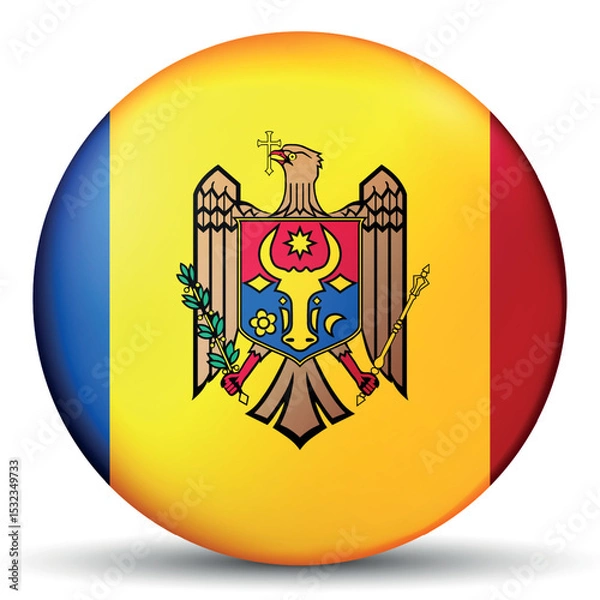 Fototapeta Glass light ball with flag of Moldova. Round sphere, template icon. Moldavian national symbol. Glossy realistic ball, 3D abstract vector illustration. Big bubble.