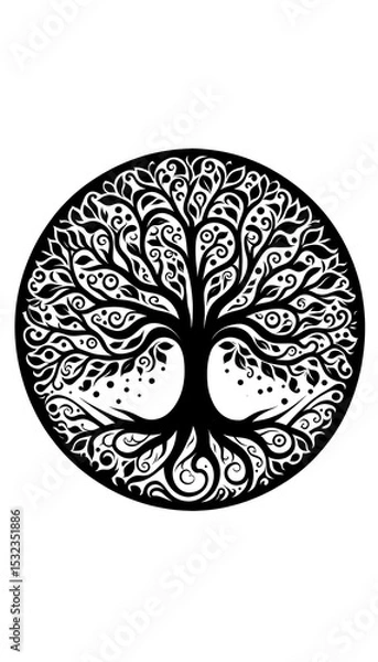 Fototapeta “Boho Botanical Line Art Vector – Minimalist Plant Illustration with Abstract Shapes for Modern Decor”