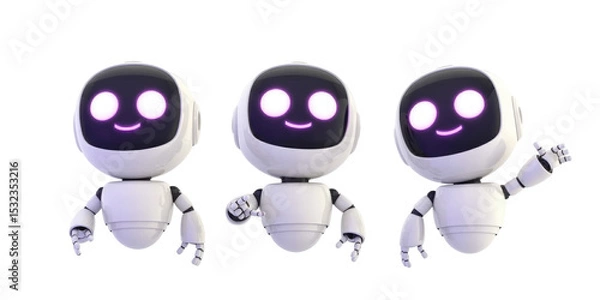 Fototapeta Cute robot animation character design ai technology artificial intelligence futuristic bots smiling robots