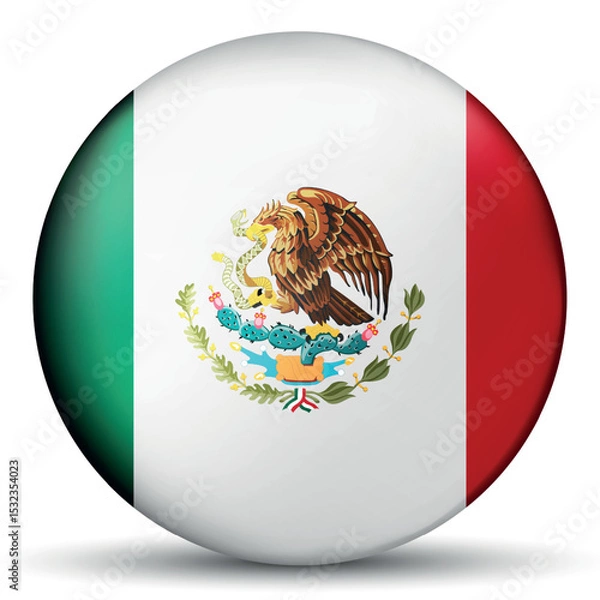 Fototapeta Glass light ball with flag of Mexico. Round sphere, template icon. Mexican islands national symbol. Glossy realistic ball, 3D abstract vector illustration. Big bubble.