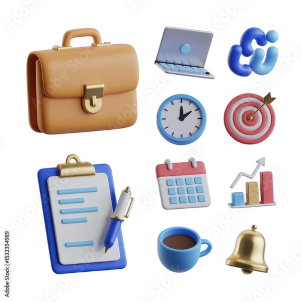 Fototapeta Business productivity tools and time management concept in d render for office efficiency and workflow design