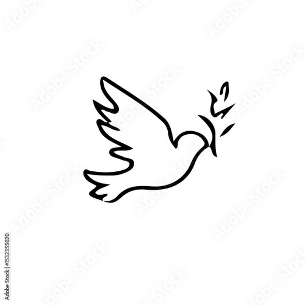 Fototapeta A simple line drawing of a dove carrying an olive branch symbolizing peace and hope on a white background