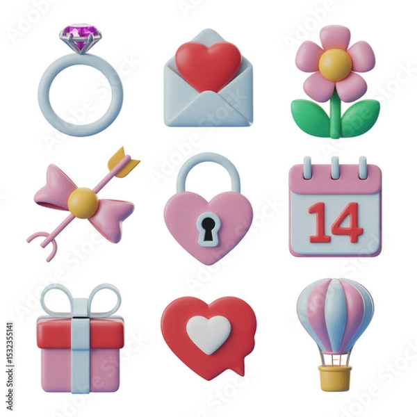 Fototapeta Valentine's day icons love and romance themed vector graphics for greeting card and social media designs