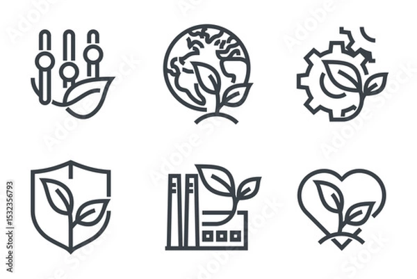 Fototapeta Ecology and green strategy icons in bold line with multi-purpose symbols 
