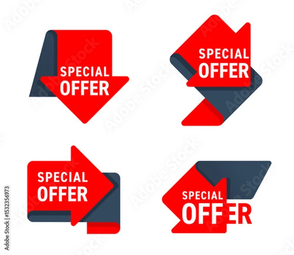 Fototapeta Special Offer red labels set in gray and red color