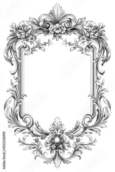 Obraz Crest Outline. Abstract Vintage Baroque Wedding Frame on Bright White Background
