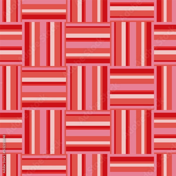 Fototapeta Preppy flirty Gingham hearts pink seamless vector pattern. Tartan check texture tablecloths napkins